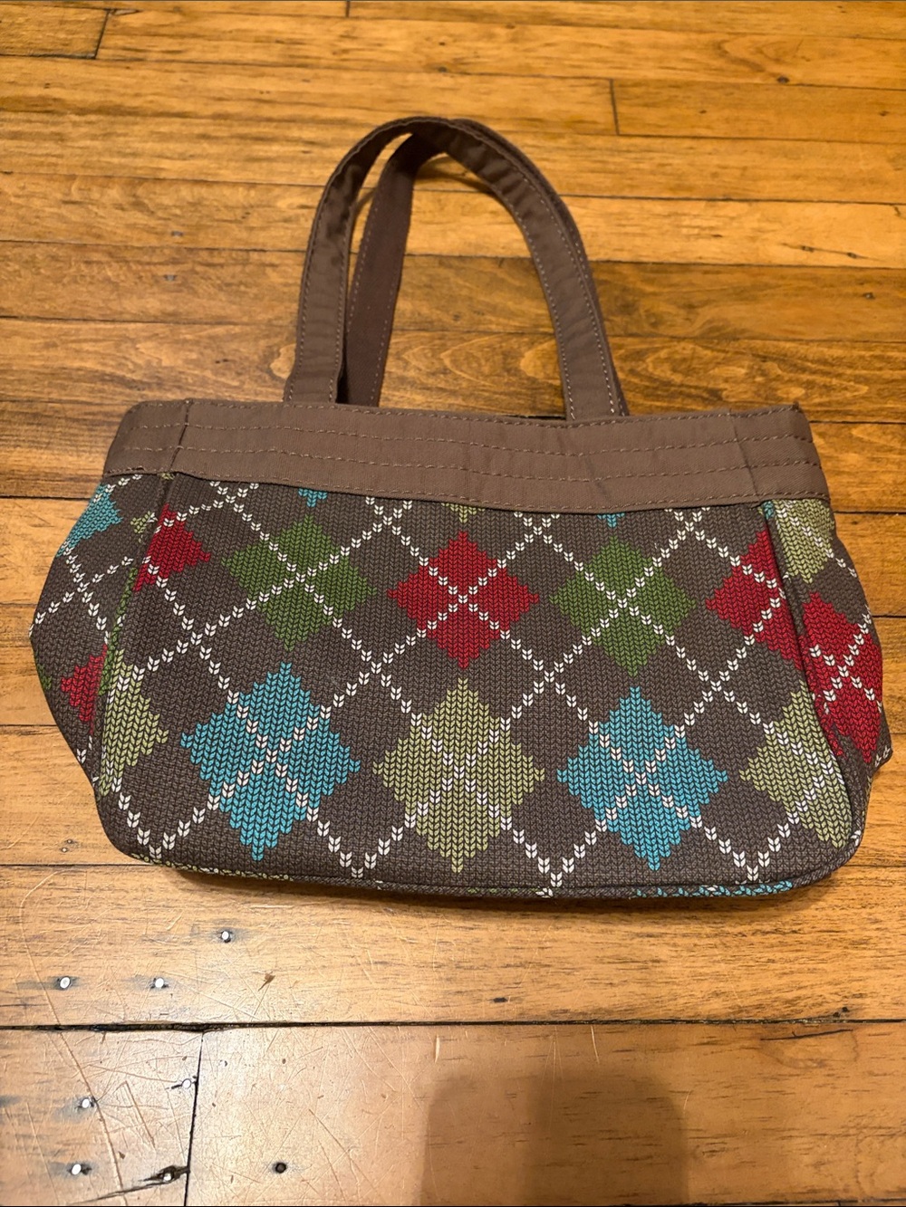 Thirty-One Brown Argyle Pattern Tote Bag - Casual Everyday Handbag